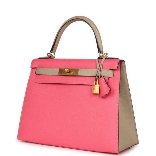 Hermès Kelly Sellier 28 Rose Azalee and Trench Epsom Epsom Brushed Gold Hardware