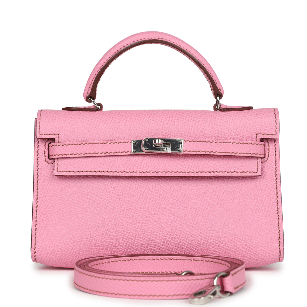 Pre-owned Hermès Micro Kelly 15 Bubblegum Epsom Palladium Hardware0