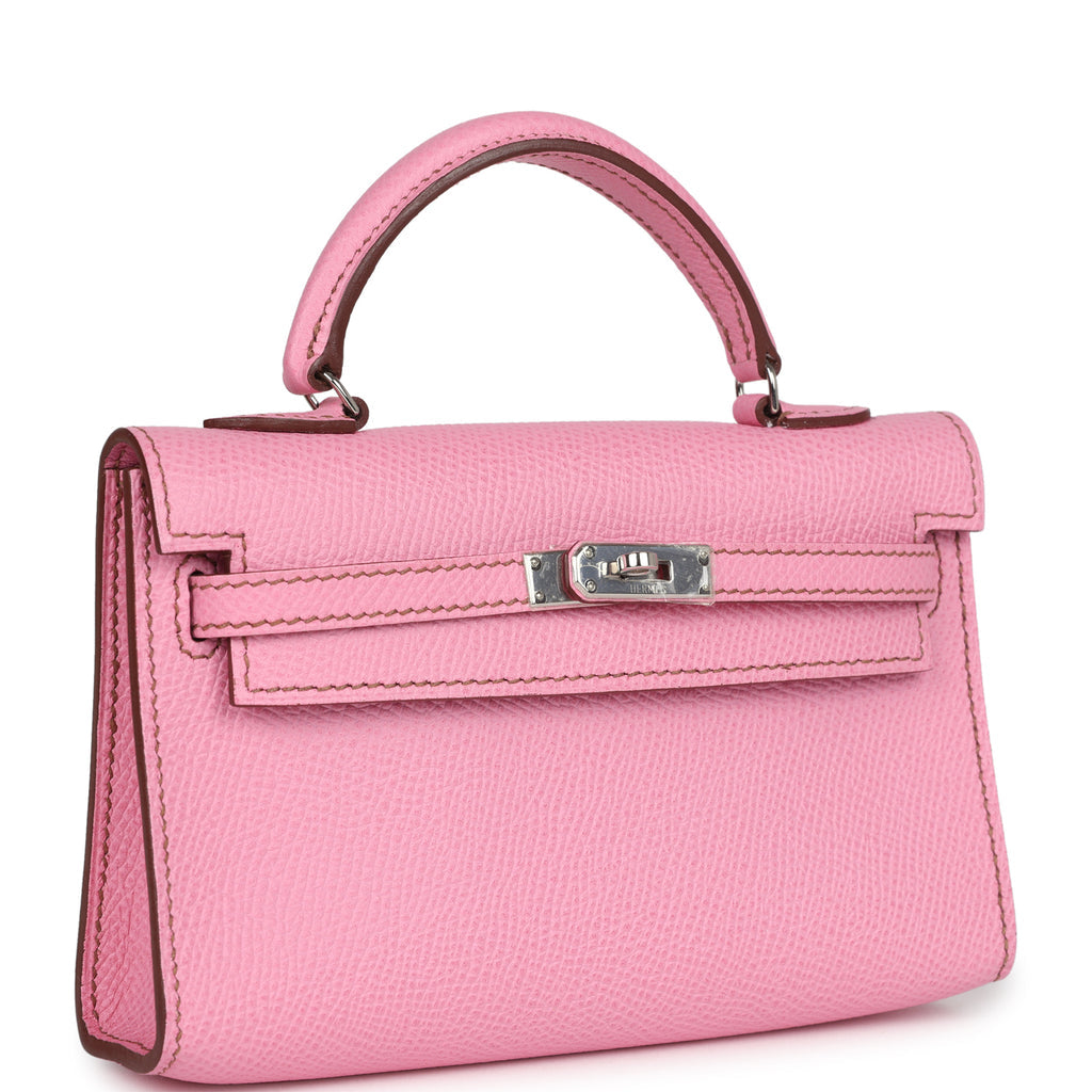 Pre-owned Hermès Micro Kelly 15 Bubblegum Epsom Palladium Hardware0