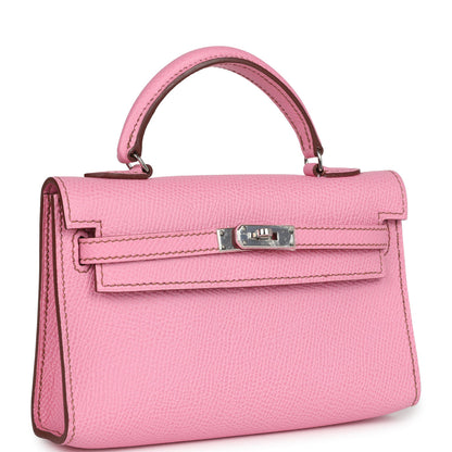 Pre-owned Hermès Micro Kelly 15 Bubblegum Epsom Palladium Hardware0