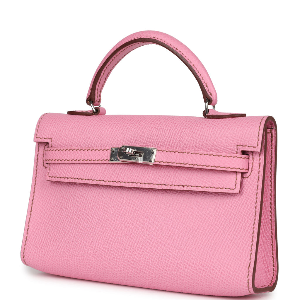 Pre-owned Hermès Micro Kelly 15 Bubblegum Epsom Palladium Hardware0