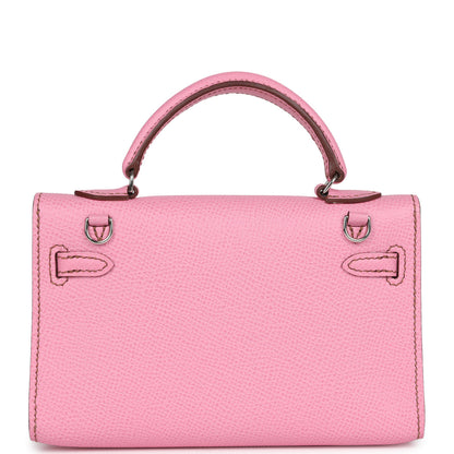 Pre-owned Hermès Micro Kelly 15 Bubblegum Epsom Palladium Hardware0