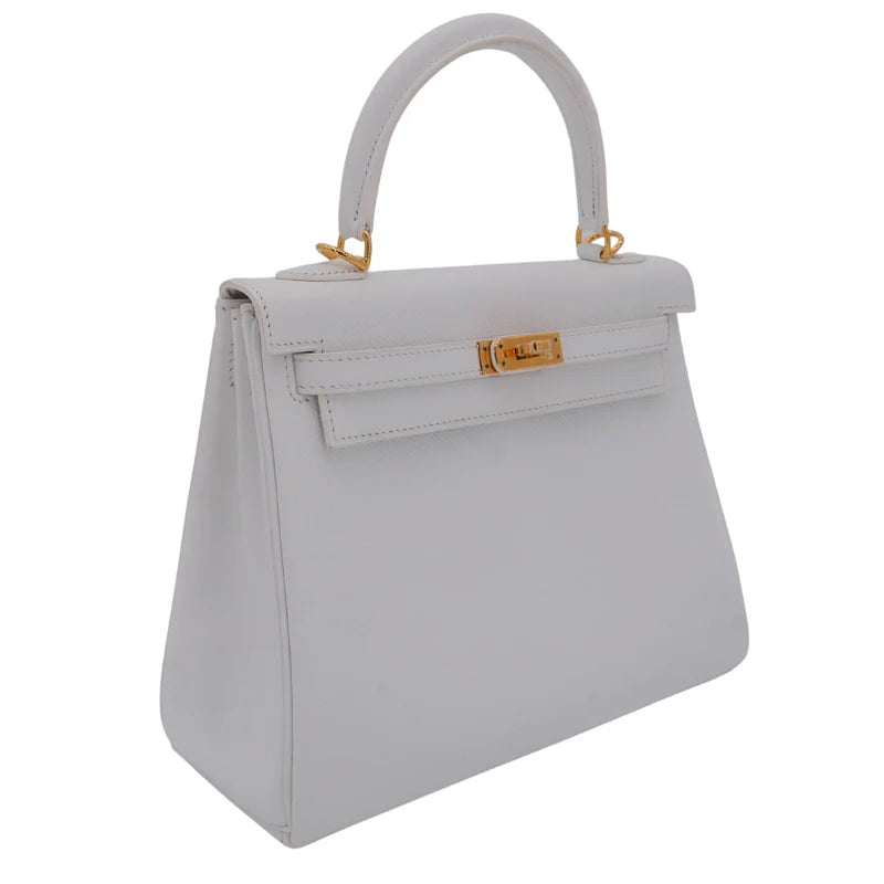  Hermès || 25cm Kelly Retourne White Epsom Leather || Gold Hardware