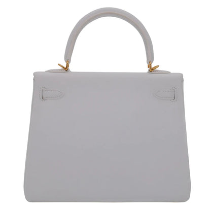  Hermès || 25cm Kelly Retourne White Epsom Leather || Gold Hardware