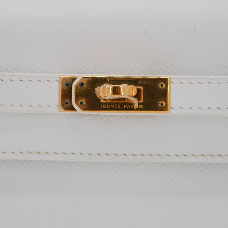  Hermès || 25cm Kelly Retourne White Epsom Leather || Gold Hardware