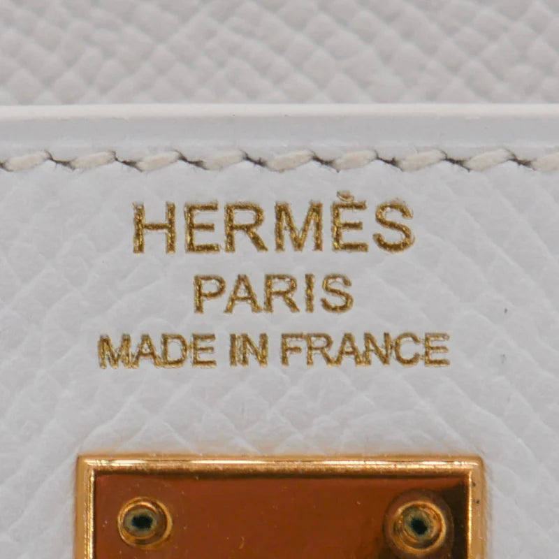  Hermès || 25cm Kelly Retourne White Epsom Leather || Gold Hardware