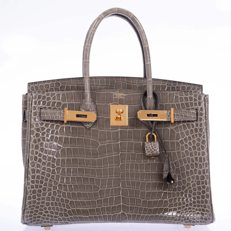 Hermès Birkin 30 Gris Tourterelle Porosus Crocodile Gold Hardware