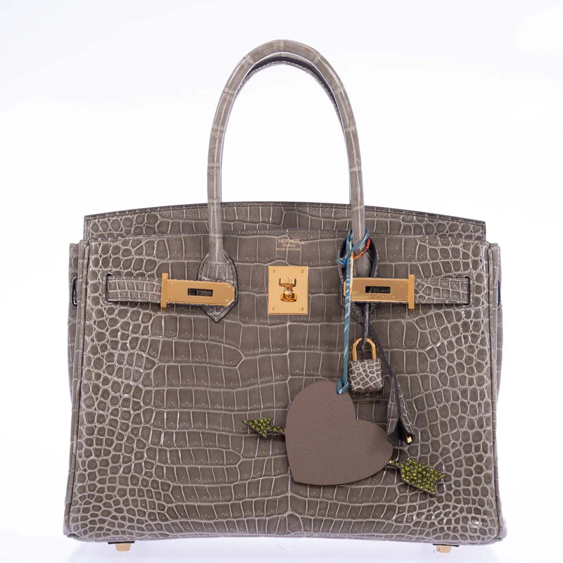 Hermès Birkin 30 Gris Tourterelle Porosus Crocodile Gold Hardware