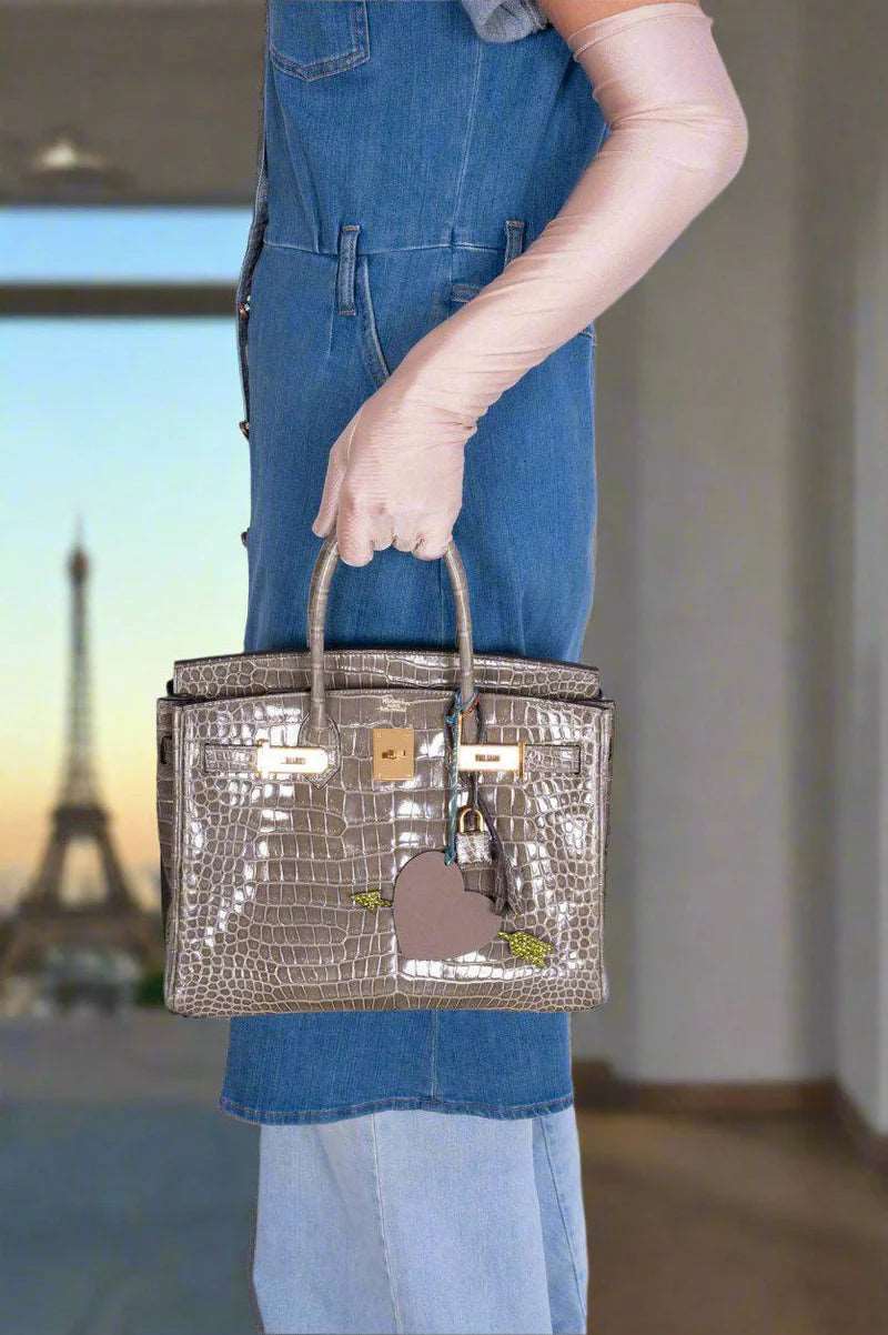 Hermès Birkin 30 Gris Tourterelle Porosus Crocodile Gold Hardware