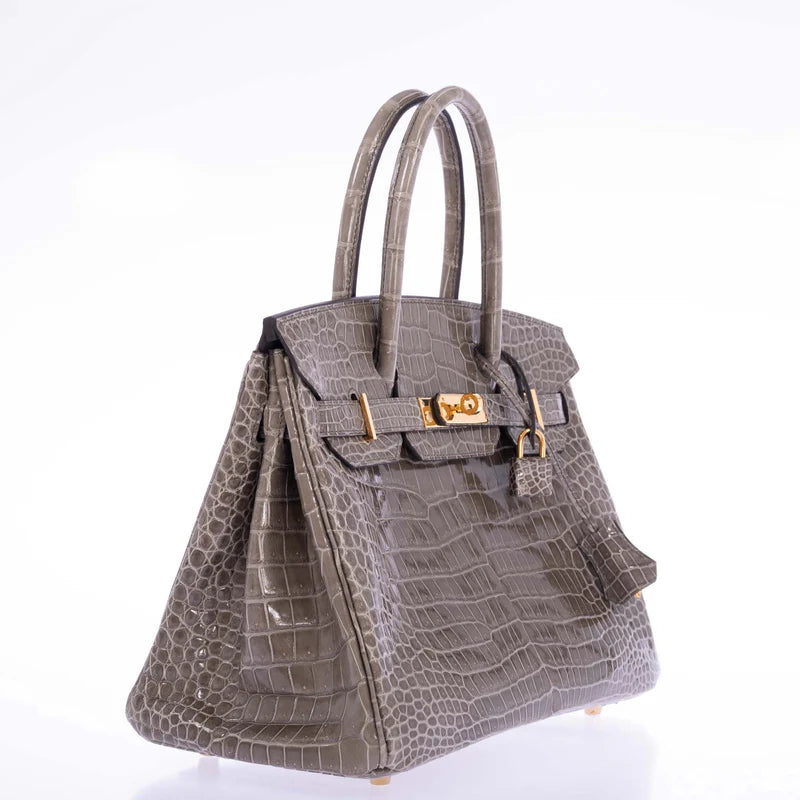 Hermès Birkin 30 Gris Tourterelle Porosus Crocodile Gold Hardware