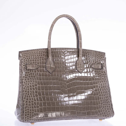 Hermès Birkin 30 Gris Tourterelle Porosus Crocodile Gold Hardware