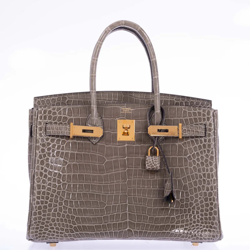 Hermès Birkin 30 Gris Tourterelle Porosus Crocodile Gold Hardware