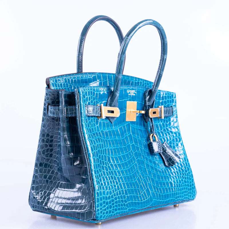 Hermès Birkin 30 Blue Izmir and Blue Colvert Porosus Crocodile