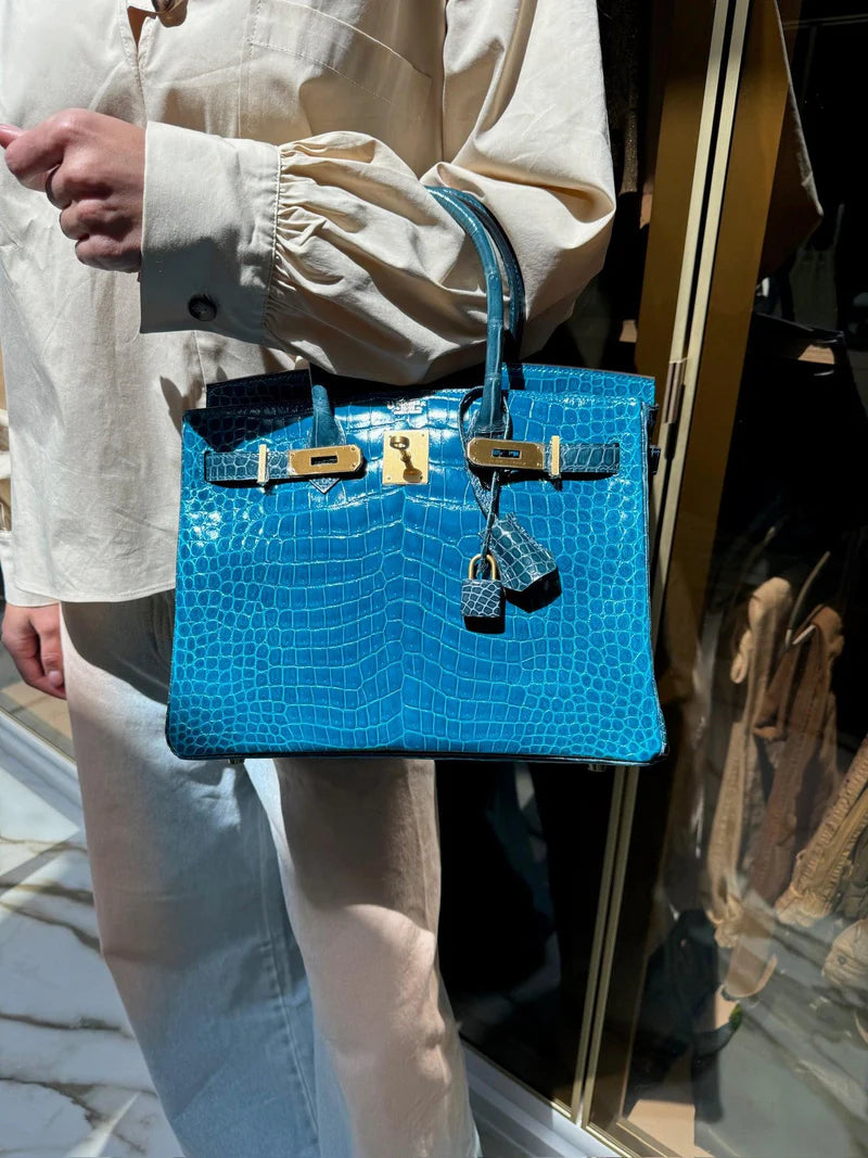 Hermès Birkin 30 Blue Izmir and Blue Colvert Porosus Crocodile