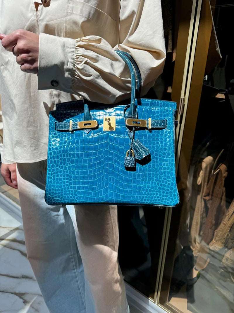 Hermès Birkin 30 Blue Izmir and Blue Colvert Porosus Crocodile