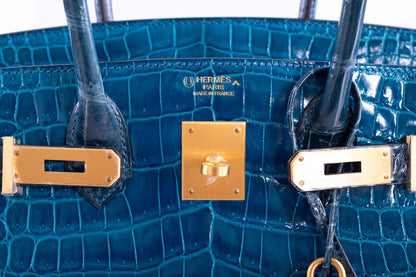 Hermès Birkin 30 HSS Blue Izmir and Blue Colvert Porosus Crocodile 