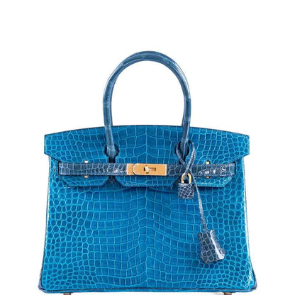 Hermès Birkin 30 Blue Izmir and Blue Colvert Porosus Crocodile 