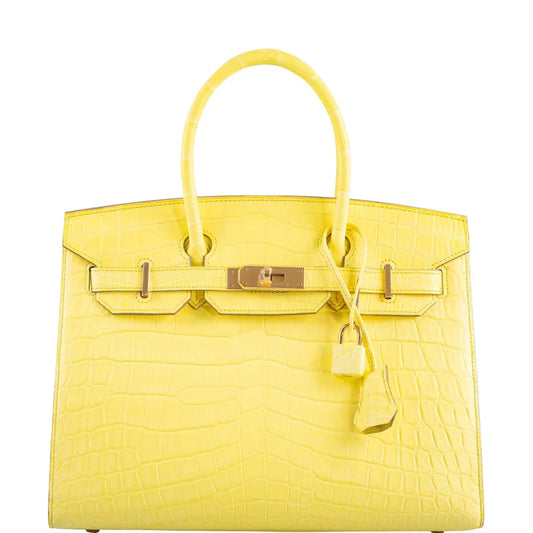 Hermès Birkin 30 Sellier Jaune Citron Matte Niloticus Crocodile Gold Hardware