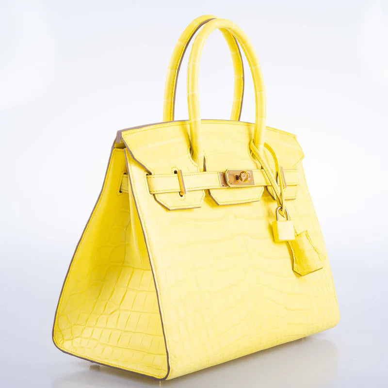 Hermès Birkin 30 Sellier Jaune Citron Matte Niloticus Crocodile Gold Hardware