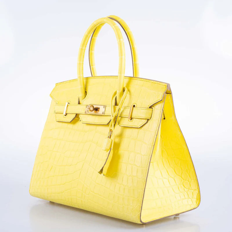 Hermès Birkin 30 Sellier Jaune Citron Matte Niloticus Crocodile Gold Hardware