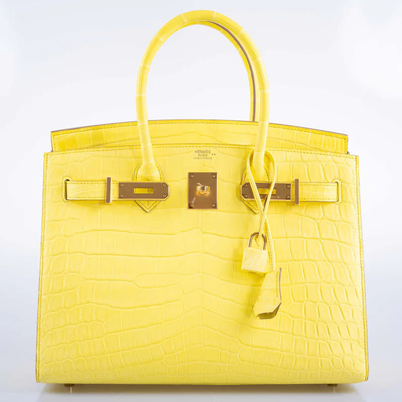 Hermès Birkin 30 Sellier Jaune Citron Matte Niloticus Crocodile Gold Hardware