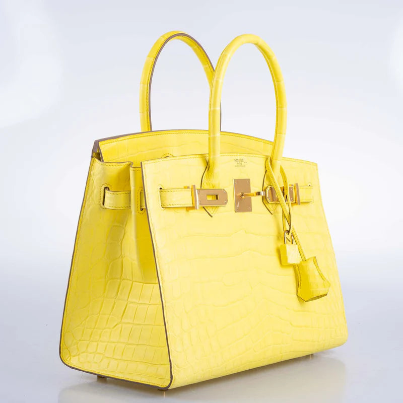 Hermès Birkin 30 Sellier Jaune Citron Matte Niloticus Crocodile Gold Hardware