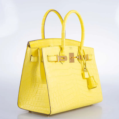 Hermès Birkin 30 Sellier Jaune Citron Matte Niloticus Crocodile Gold Hardware