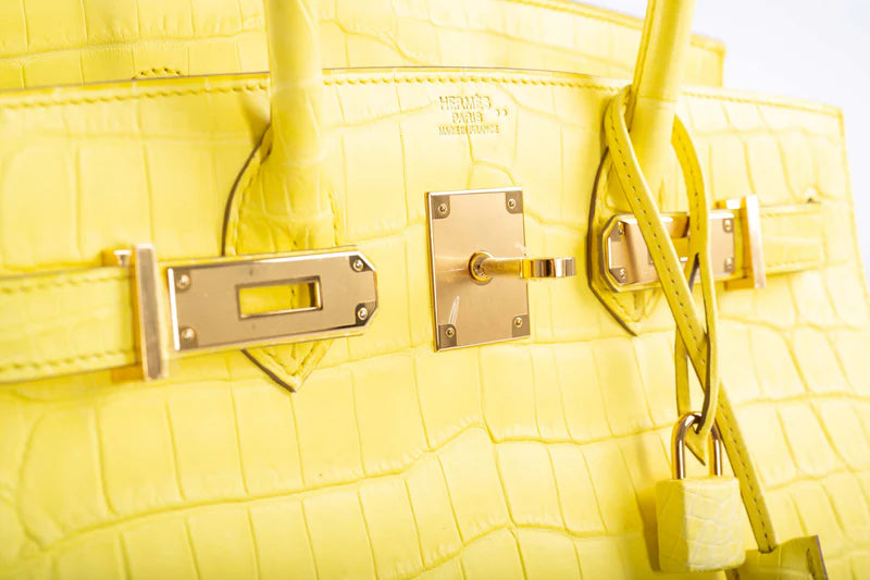 Hermès Birkin 30 Sellier Jaune Citron Matte Niloticus Crocodile Gold Hardware