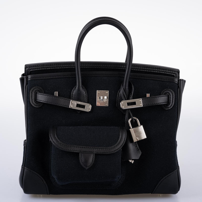 Hermès Cargo Birkin 25 Black Toile Goeland and Swift Palladium Hardware