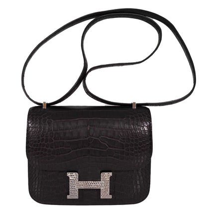 Hermès Constance 18 Mini Black Noir Matte Alligator with Lizard Buckle Palladium Hardware - 2020, Y