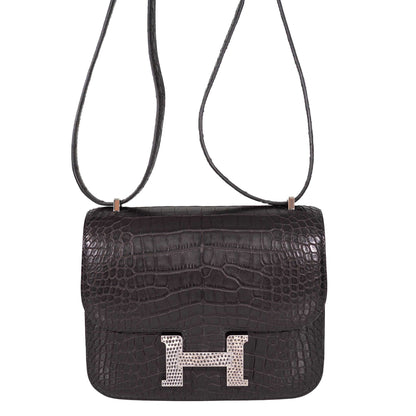 Hermès Constance 18 Mini Black Noir Matte Alligator with Lizard Buckle Palladium Hardware - 2020, Y