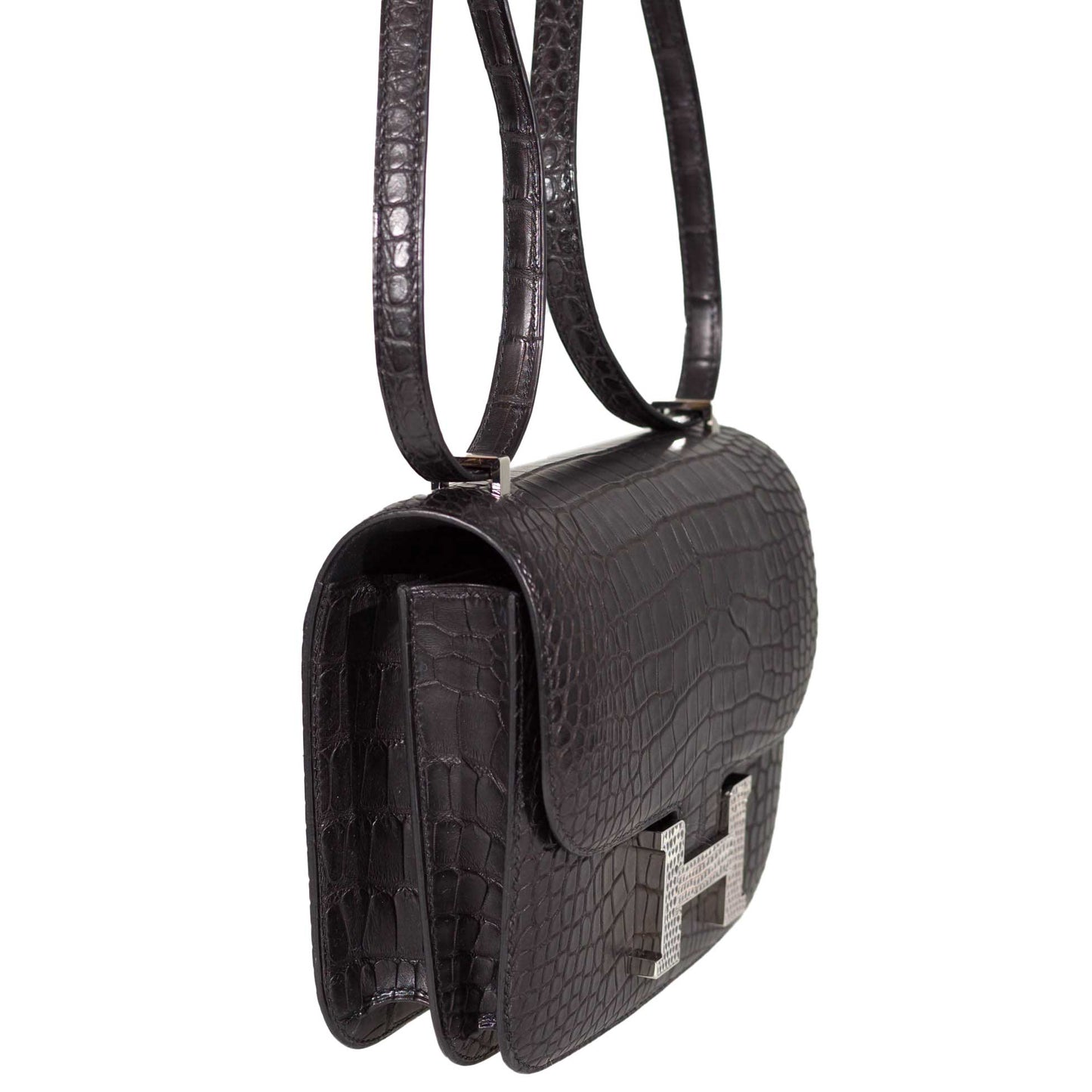 Hermès Constance 18 Mini Black Noir Matte Alligator with Lizard Buckle Palladium Hardware - 2020, Y