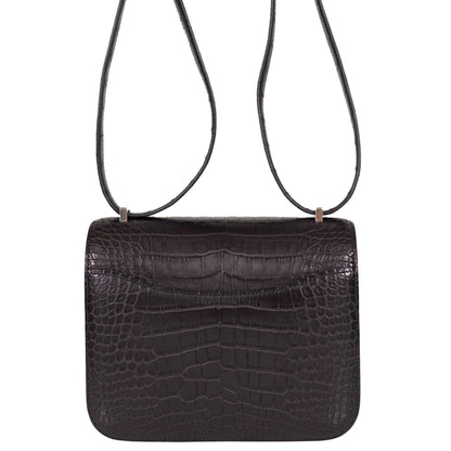 Hermès Constance 18 Mini Black Noir Matte Alligator with Lizard Buckle Palladium Hardware - 2020, Y