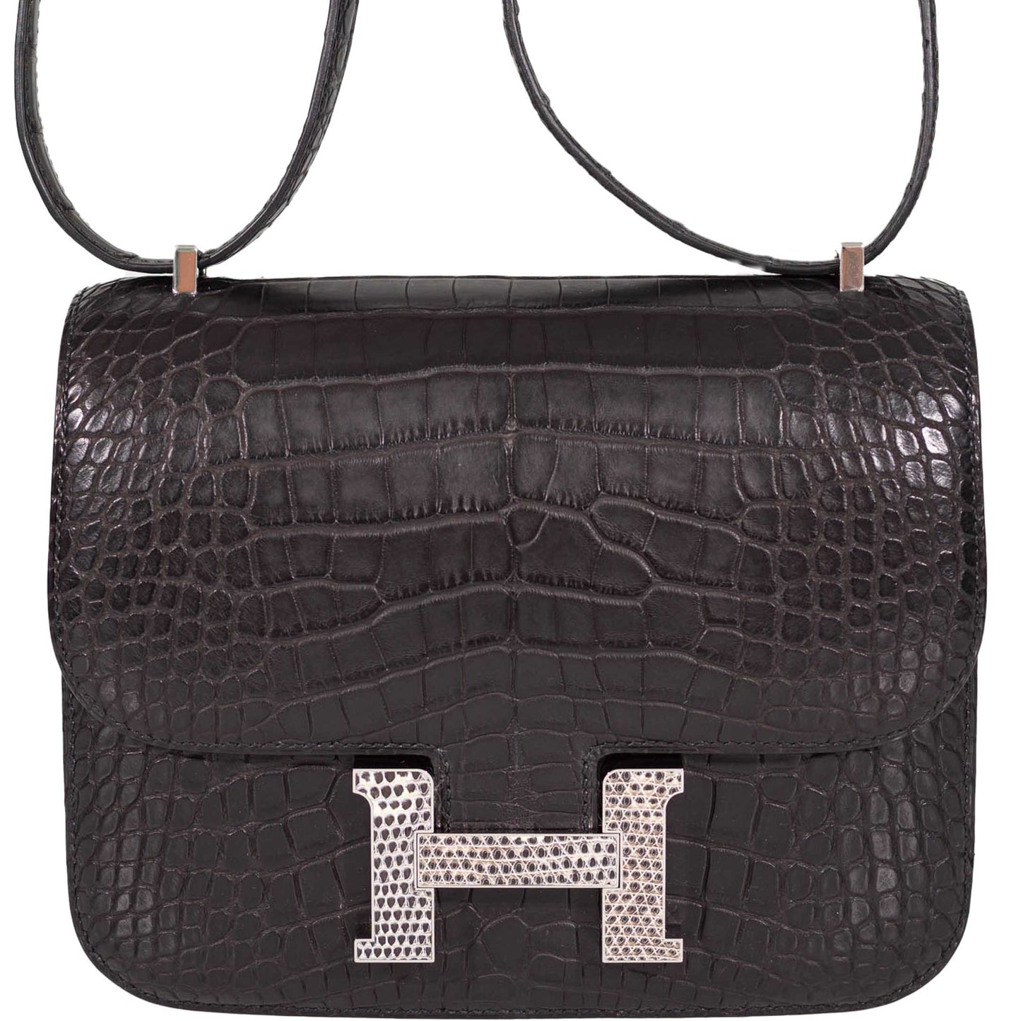 Hermès Constance 18 Mini Black Noir Matte Alligator with Lizard Buckle Palladium Hardware - 2020, Y