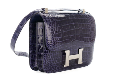 Hermès Constance 24 Bleu Encre Alligator Palladium Hardware - Luxury Shopping