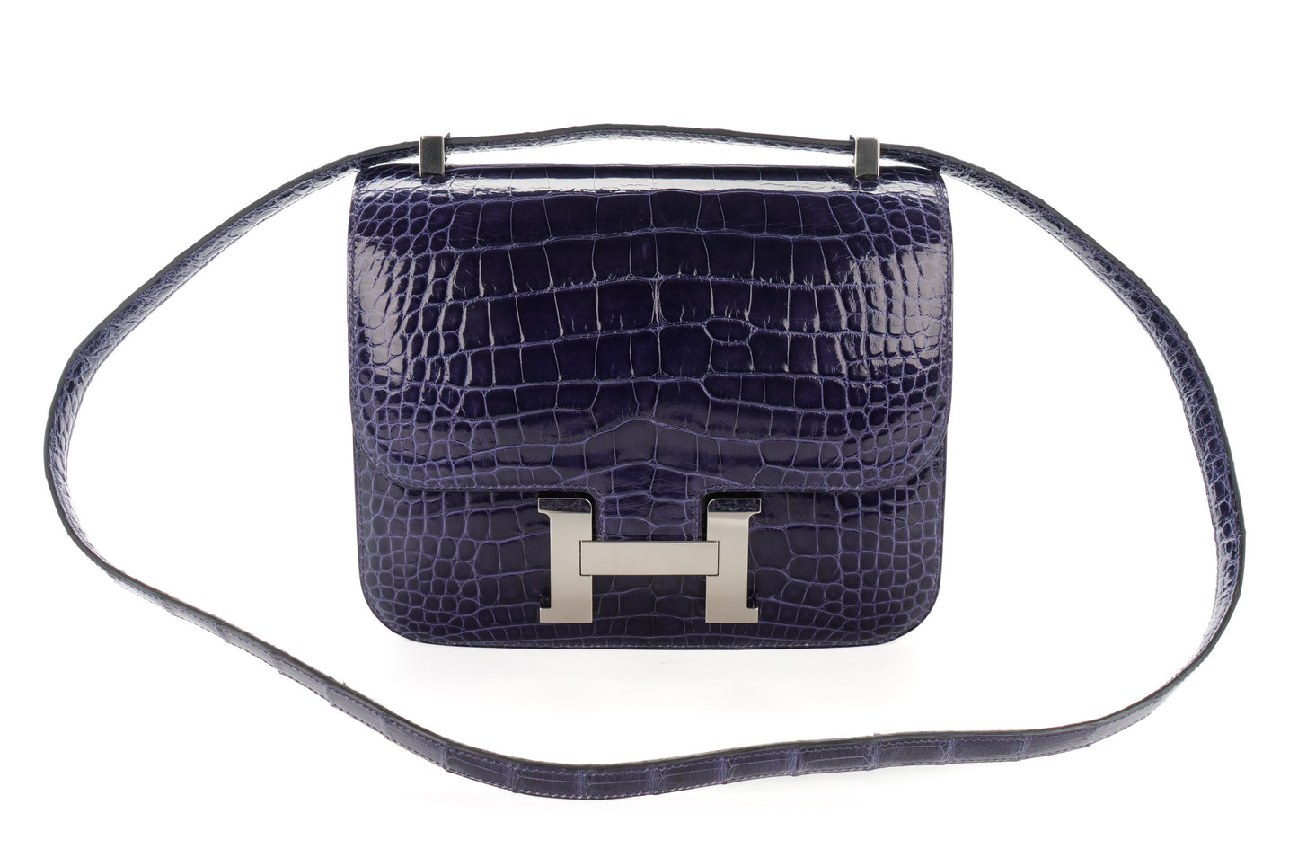 Hermès Constance 24 Bleu Encre Alligator Palladium Hardware - Luxury Shopping