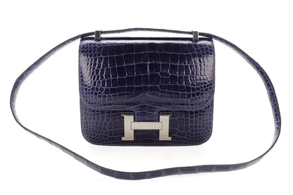 Hermès Constance 24 Bleu Encre Alligator Palladium Hardware - Luxury Shopping