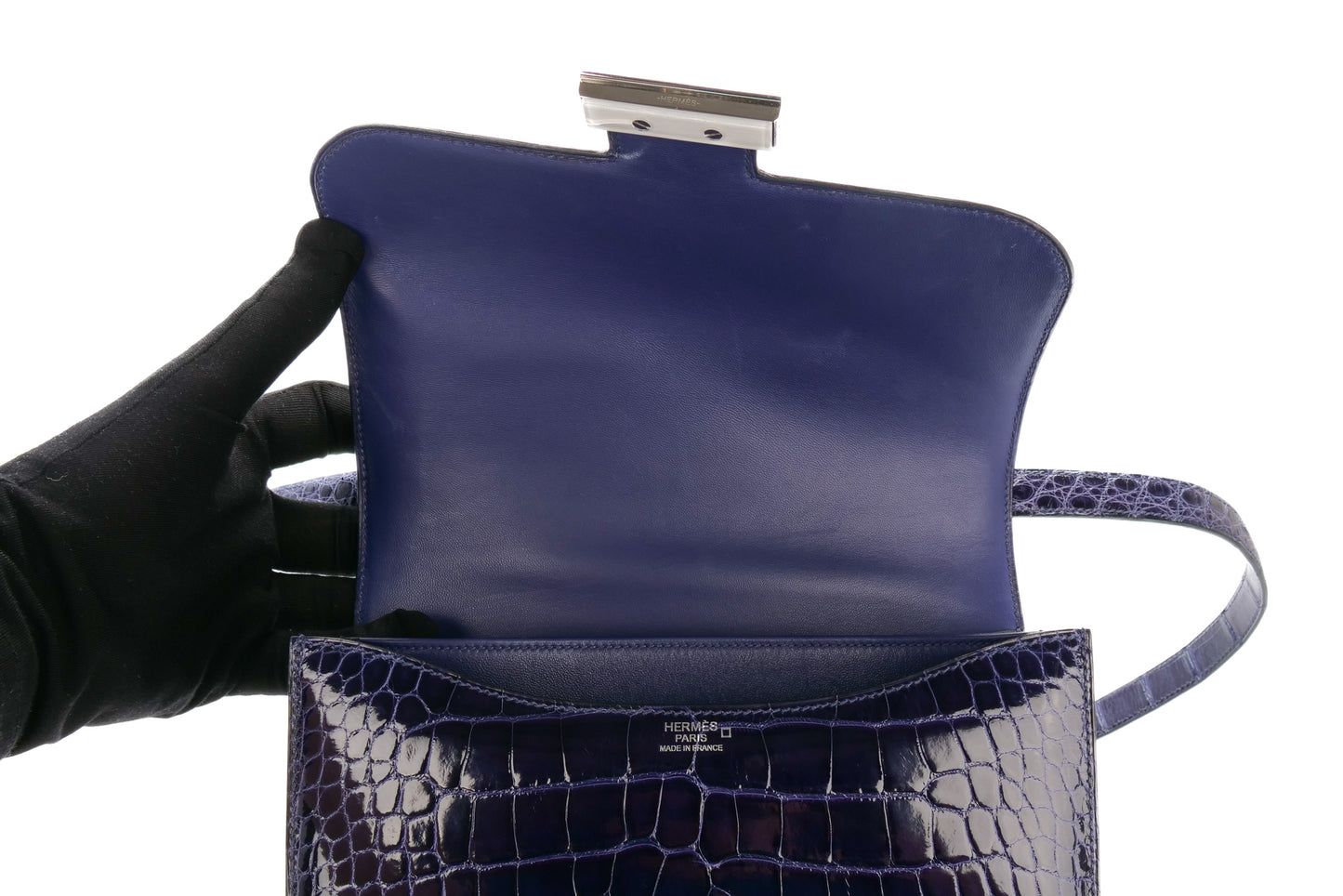 Hermès Constance 24 Bleu Encre Alligator Palladium Hardware - Luxury Shopping