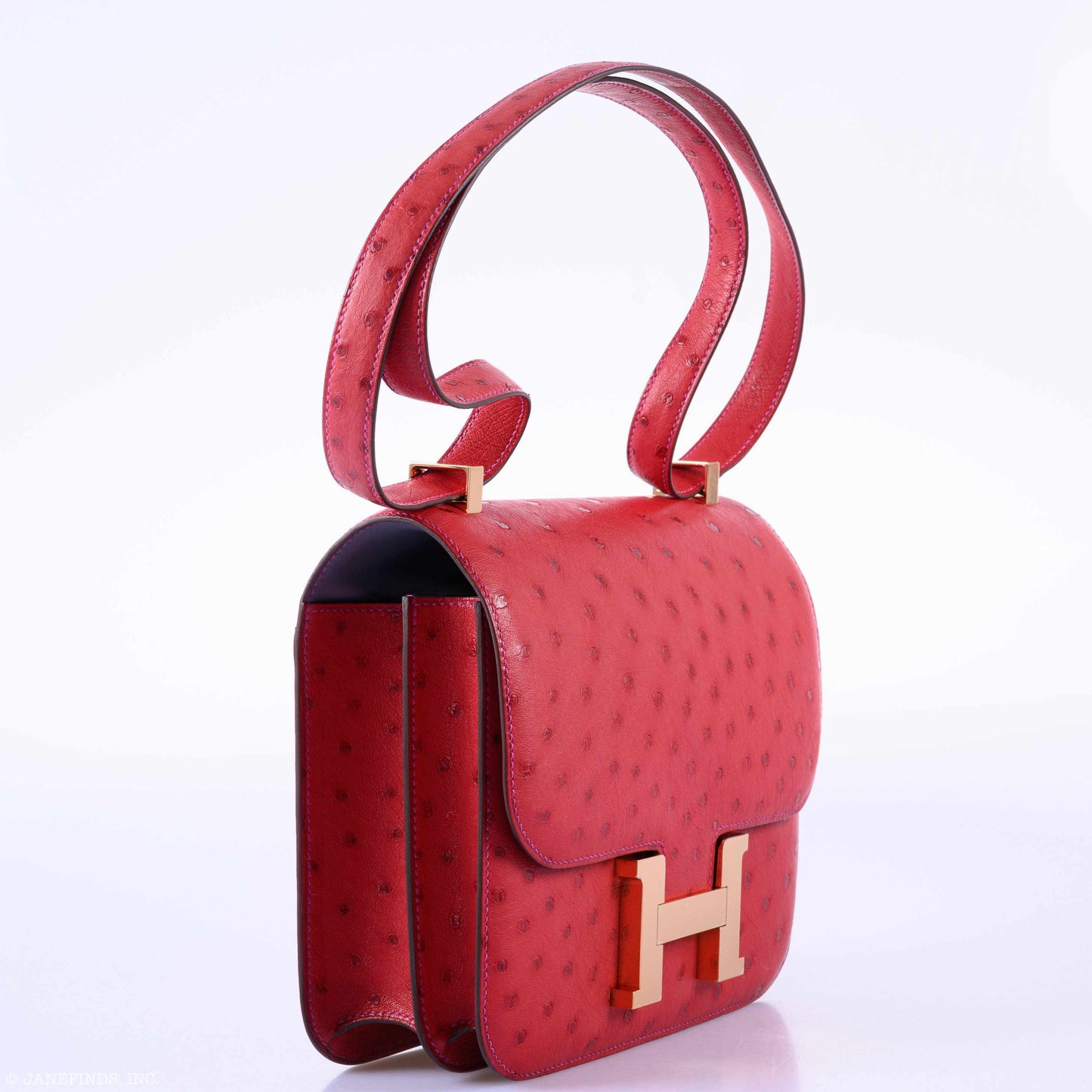 Hermès Constance 24 HSS Rouge Vif Ostrich & Gris Agate Rose Gold Hardware - 2019, D