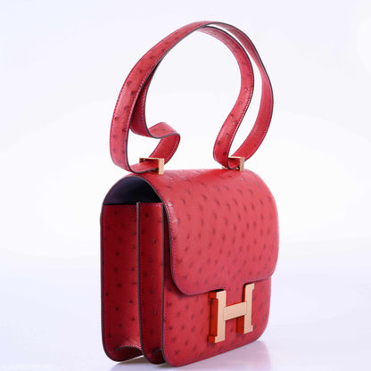 Hermès Constance 24 HSS Rouge Vif Ostrich & Gris Agate Rose Gold Hardware - 2019, D