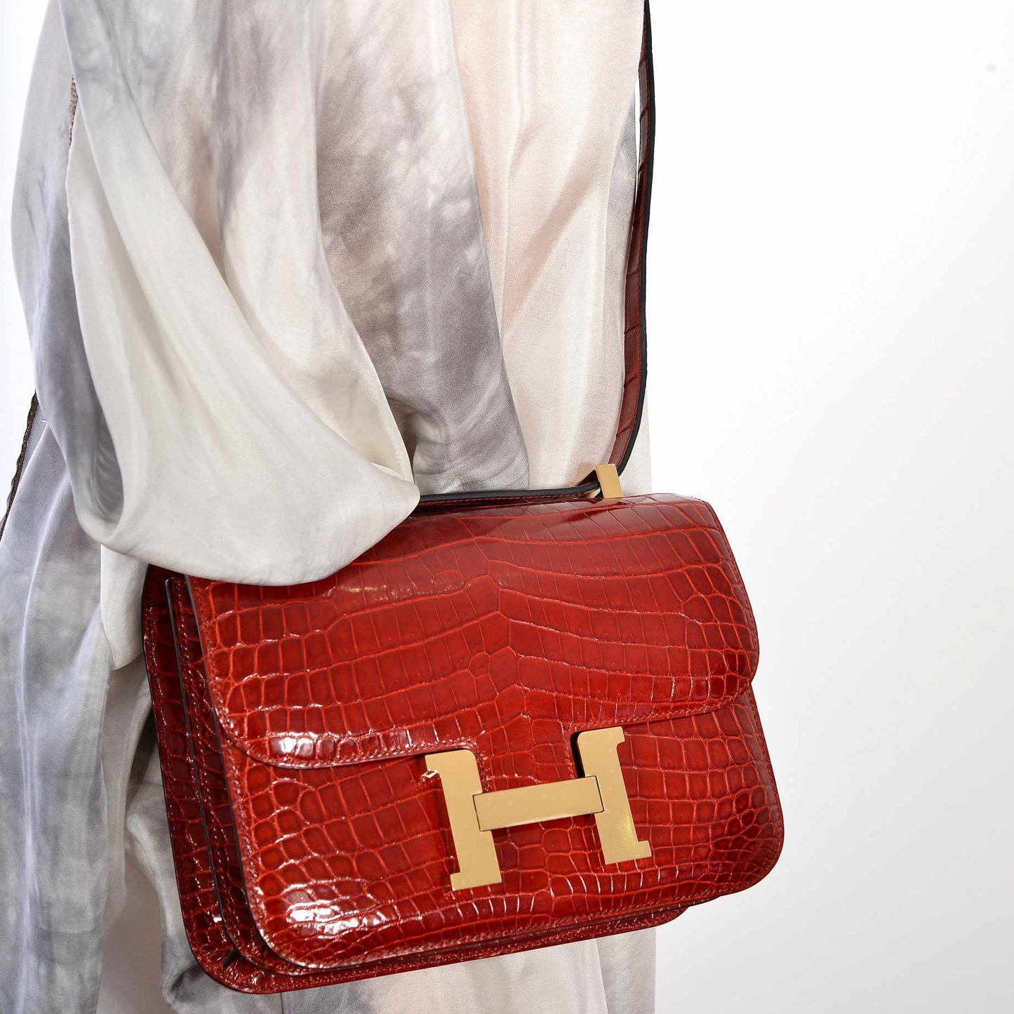 Hermès Constance 24 Rouge H Niloticus Crocodile Gold Hardware