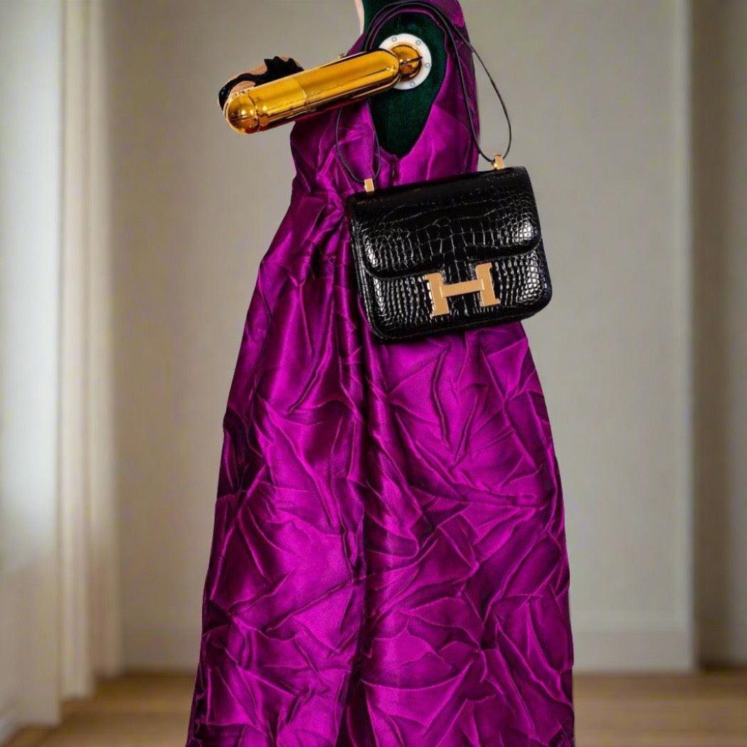 Hermès Constance 24 Verso Shiny Black Alligator and Rouge H with Gold Hardware