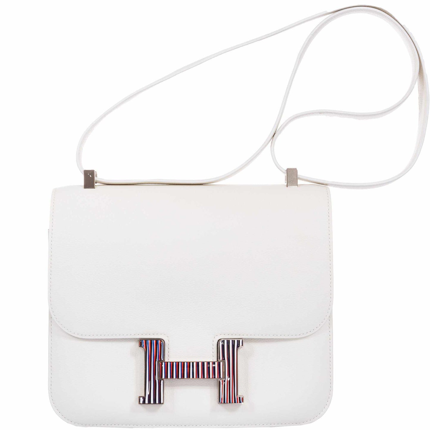 Hermès Constance 24 White Evercolor Multi Color Enamel Palladium Buckle