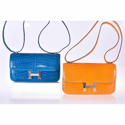 Hermès Constance Elan Blue Izmir Shiny Nilo Crocodile Palladium Hardware