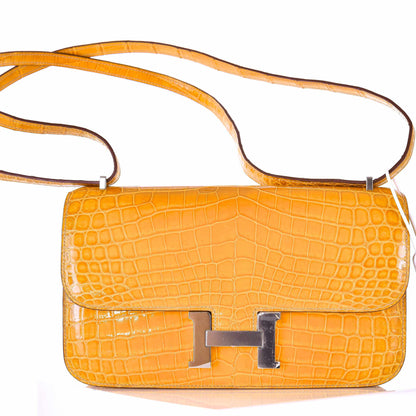 Hermès Constance Elan Saffron Shiny Nilo Crocodile Palladium Hardware