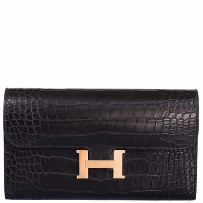 Hermès Constance Long Wallet Black Matte Alligator Gold Hardware