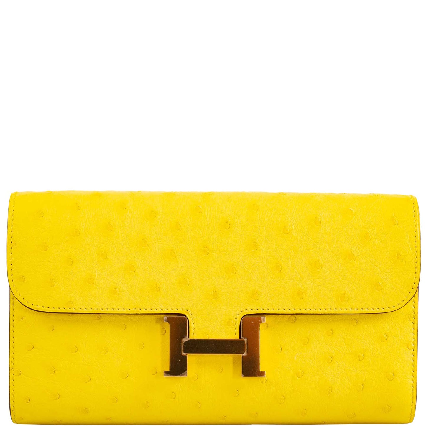 Hermès Constance Long to Go Wallet Citron Ostrich Gold Hardware