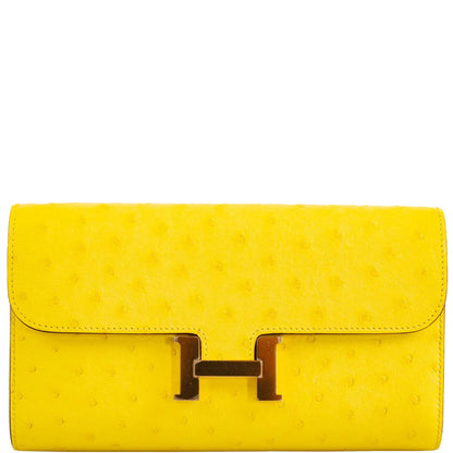 Hermès Constance Long to Go Wallet Citron Ostrich Gold Hardware