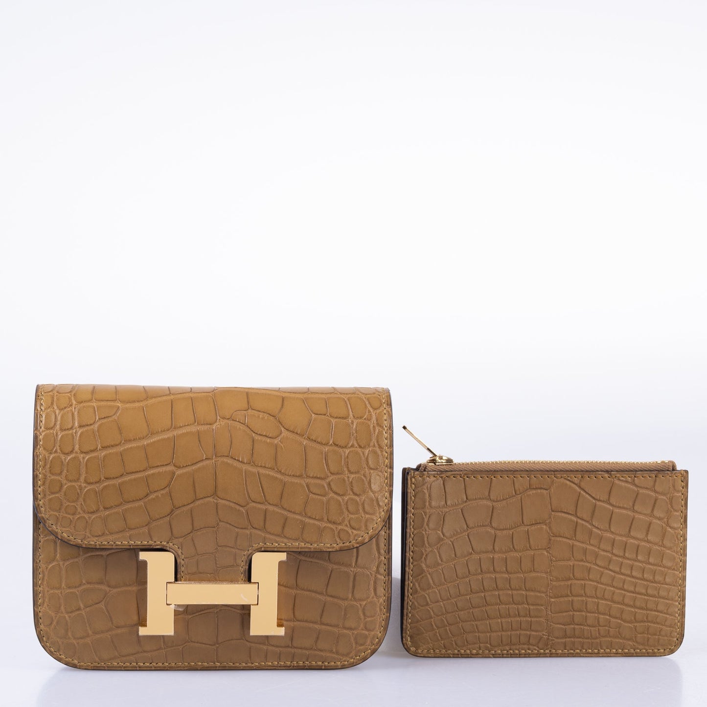 Hermès Constance Slim Wallet Kraft Matte Alligator Gold Hardware