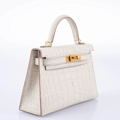 Hermès || Mini Kelly II Beton Matte Alligator || Gold Hardware